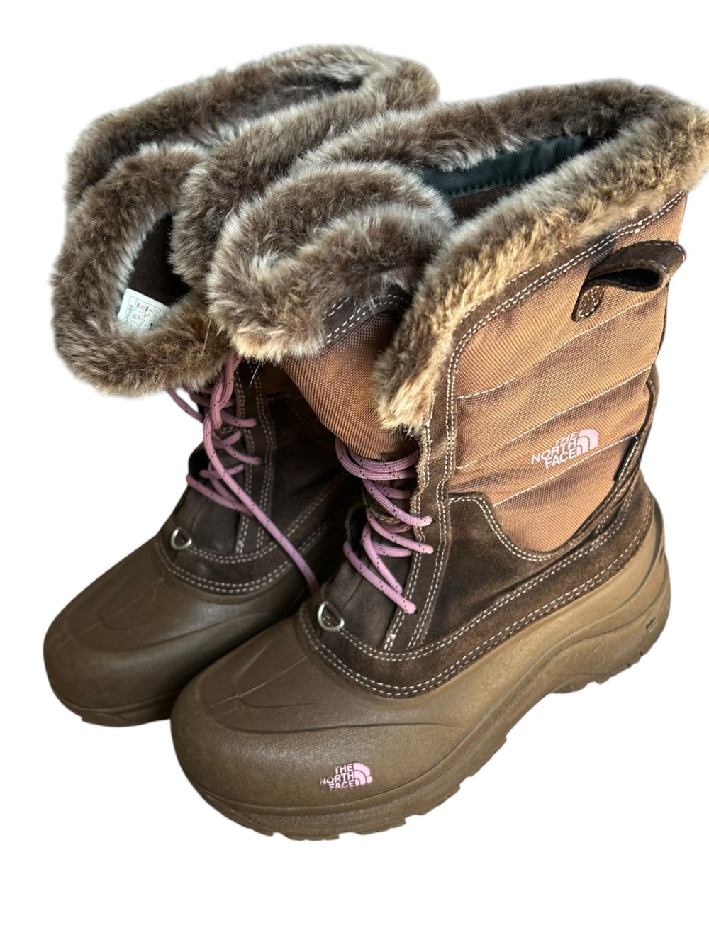 Brown & Pink The North Face Snow Boots Shoes Fur Detail Winter Women’s Size 7!